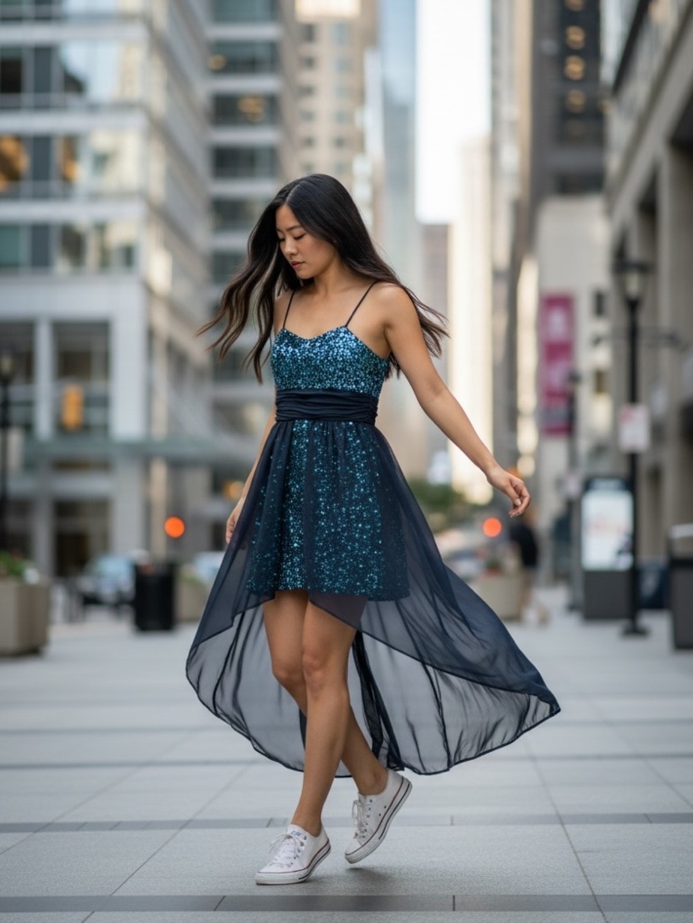Hailey Logan for Adrianna Papell Sequined Mini With Cascading Overlay Size 3/4